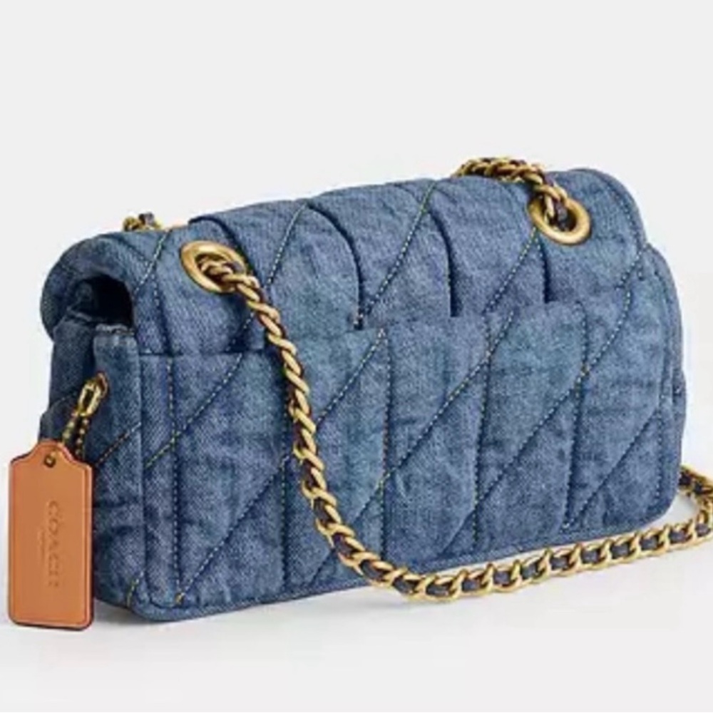 Coach 20 Tabby Quilted Denim Shoulder Bag with blue and gold Hardware - Picture 2 of 14